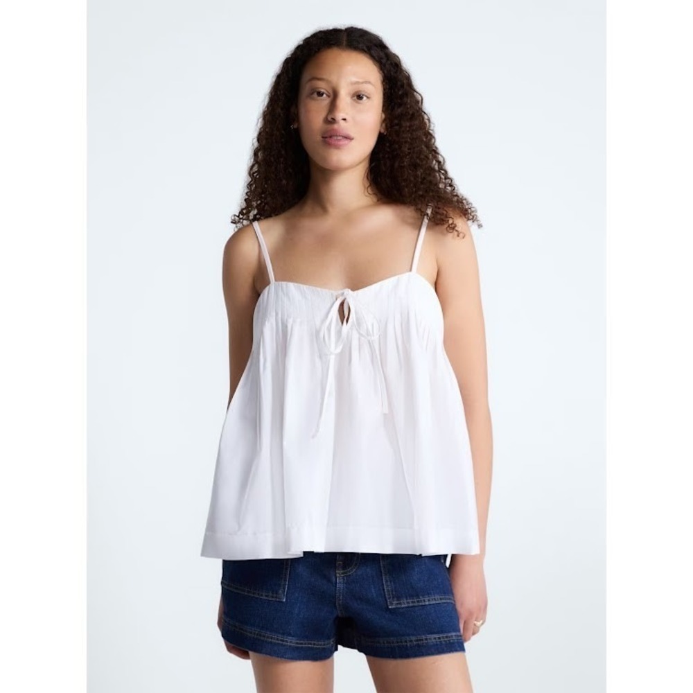 Free Assembly Women White Cami Top Tie Front Babydoll XL Sleeveless Blouse NWT